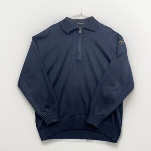 Paul & Shark Pure Wool Sweater Men's Size L Collared Half Zip Jumper Navy Read*